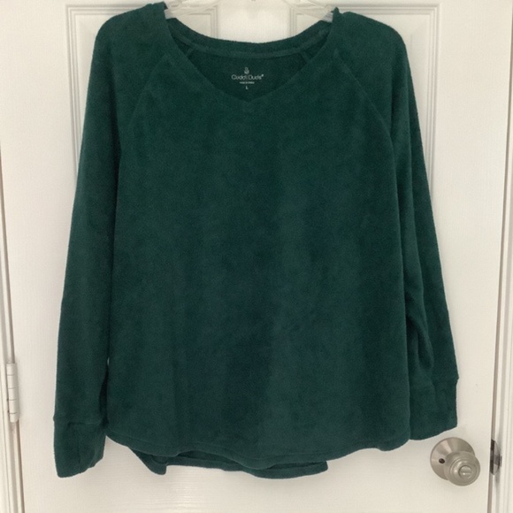 Cuddl Duds Pine Green Fleece V-Neck Sweater w/ Thumb Holes L PRE-OWNED - Picture 1 of 15